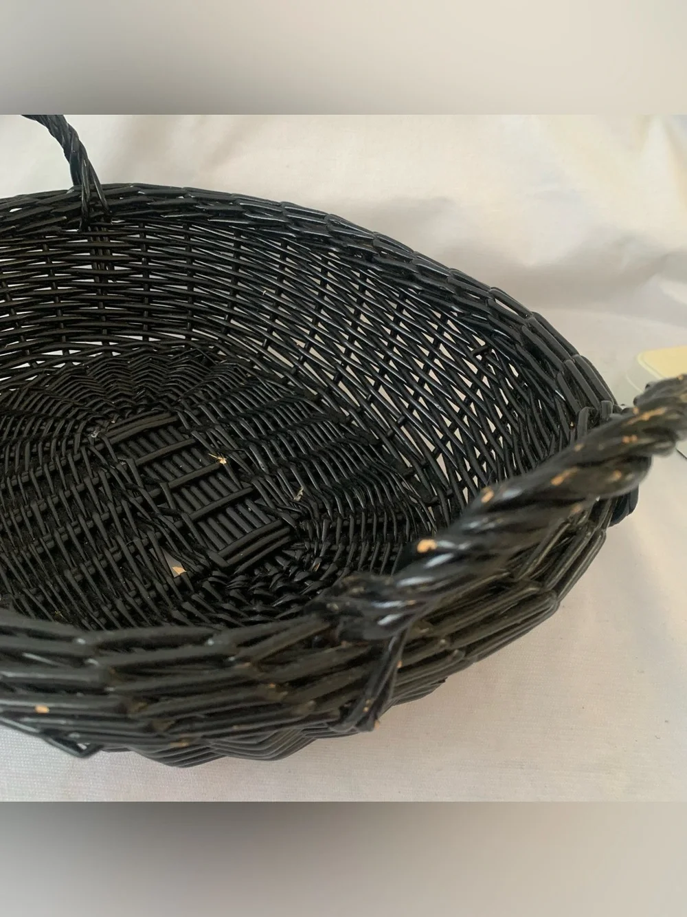 Vintage Wicker Basket Black Oval Woven Handled Storage Tray Cottagecore Farmhous